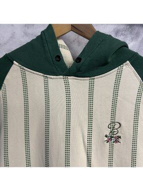Barstool Sports Golf Hoodie Sweatshirt Green Cream Vertical Stripes Size Large